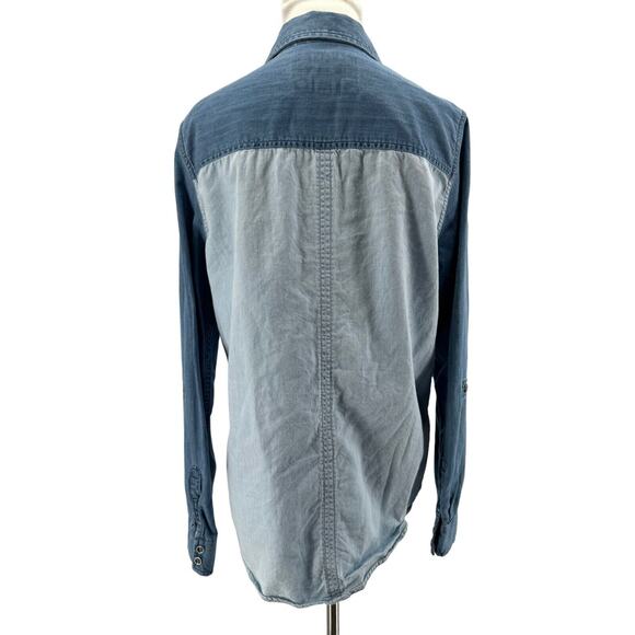 Express Women's Denim Two Tone Long Sleeve Button-Up Shirt Size Medium - Picture 3 of 5